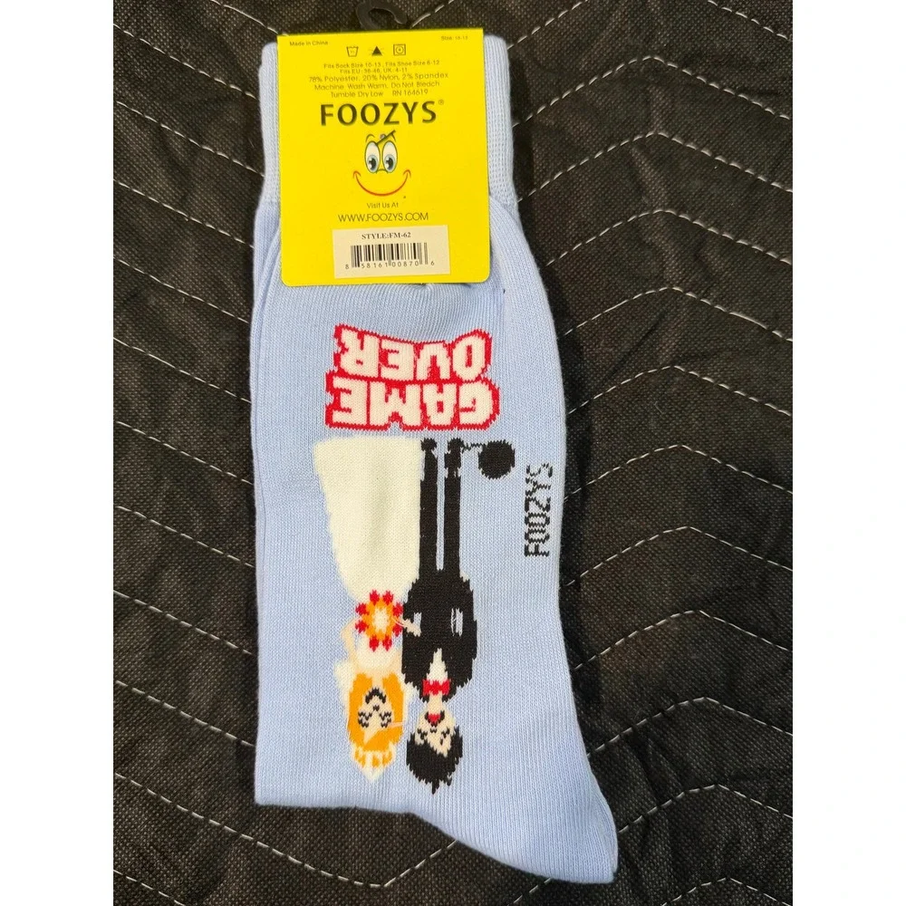 Foozys Game Over Wedding Socks Mens 10-13‎ Light Blue NWT Novelty Humor FM-62